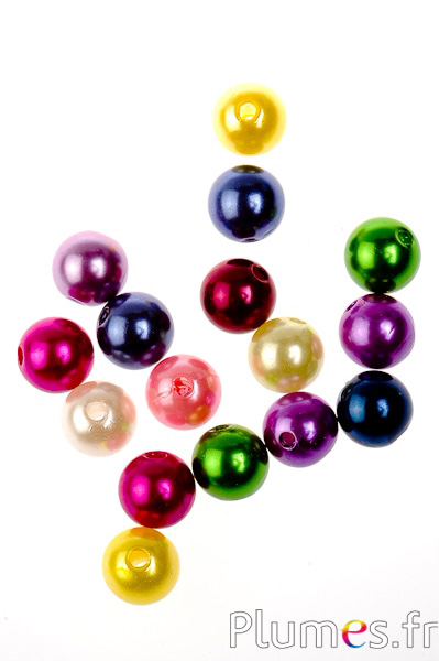 Perles en acrylique nacrées - Ø 10 mm, trou 2 mm - multicolore